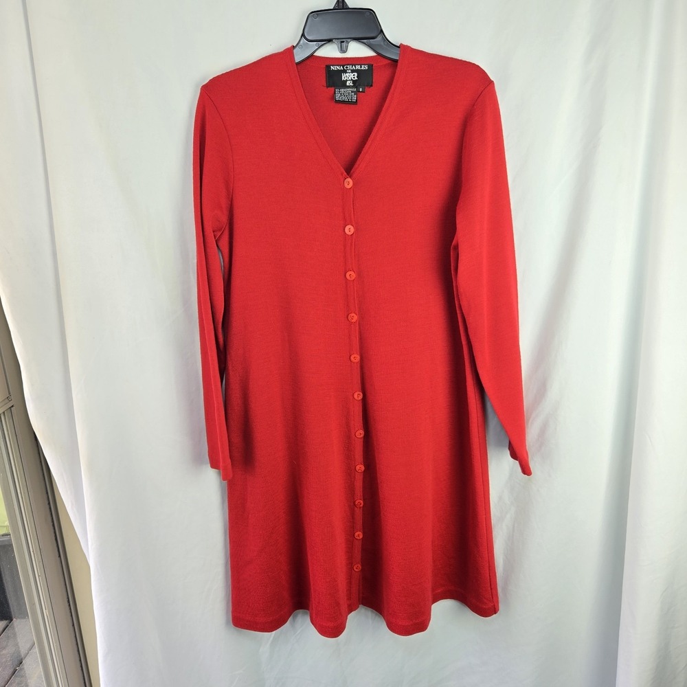 Vintage 80s Nina Charles for Kasper ASL Sweater Dress Womens Small Red Tomato